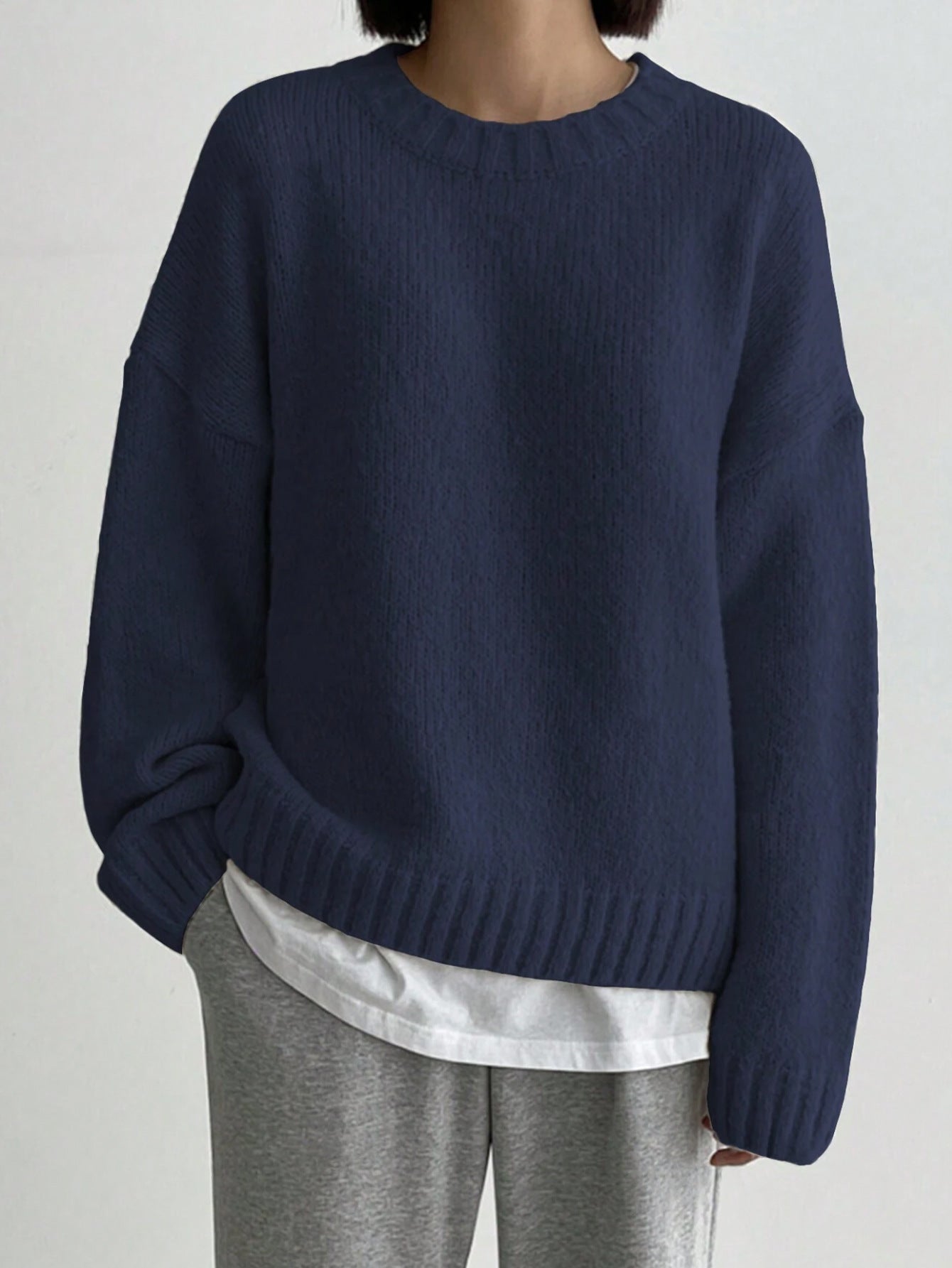 Pull tricoté femme coupe oversize col rond mode automne