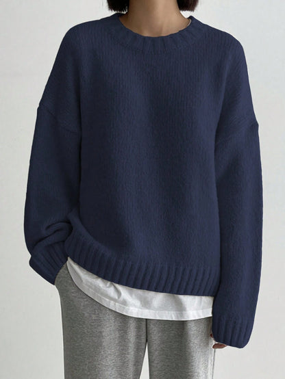 Pull tricoté femme coupe oversize col rond mode automne