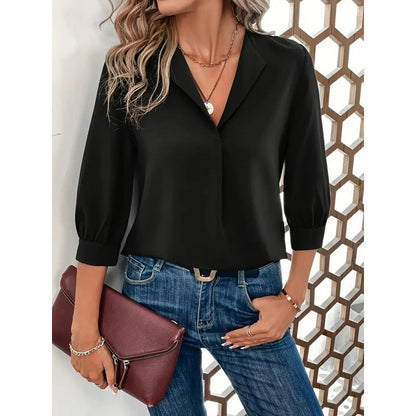 Chemisier Femme Col en V Manches 3/4 Design Élégant