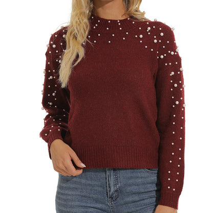 Pull Femme Doux Aspect Structuré Décor Perlé