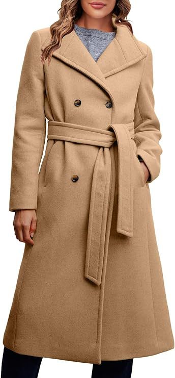 Manteau Élégant pour Femme Double Boutonnage Détail Ceinture