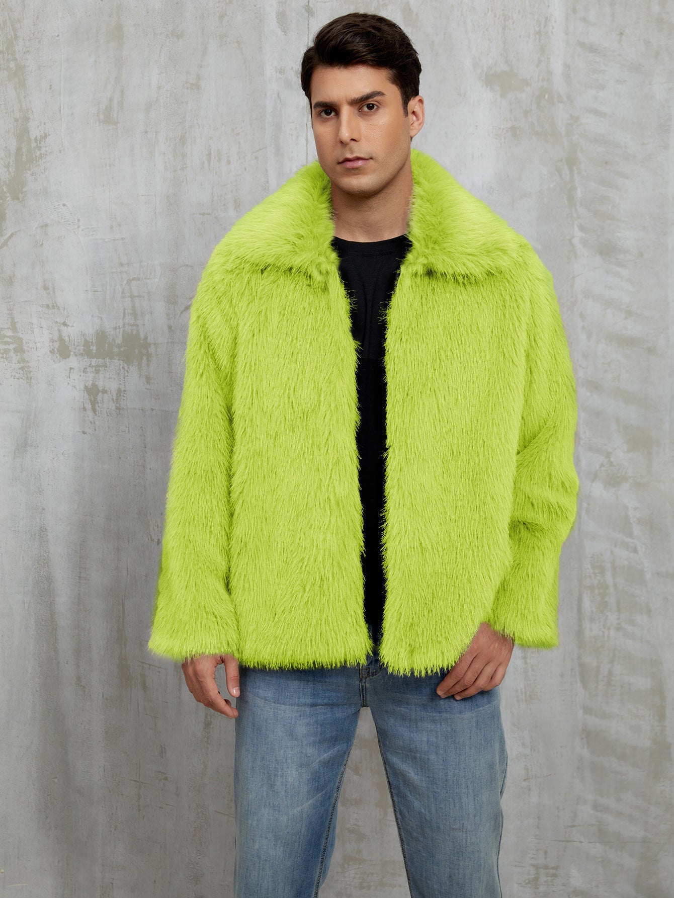 Manteau en fausse fourrure pour homme, doux, avec grand col