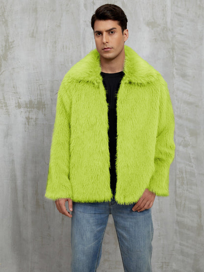 Manteau en fausse fourrure pour homme, doux, avec grand col