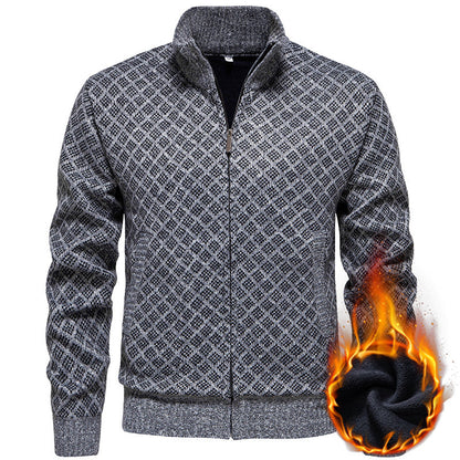 Herren Strickjacke Modern Karo Muster Zipper - IdealeKleiden