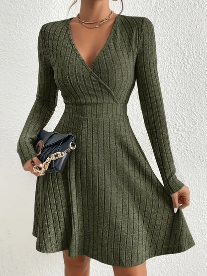 Robe portefeuille pour femme, manches longues, aspect texturé