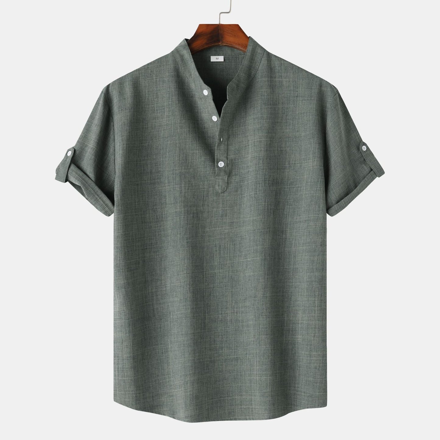Chemise à manches courtes pour homme, style Henley moderne