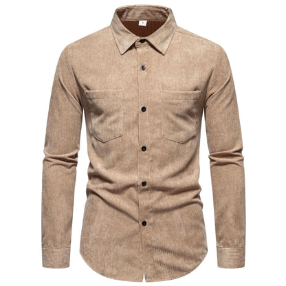 Chemise en velours côtelé pour homme Classique Élégante Poche poitrine