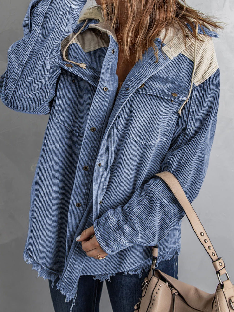 Große Oversized Jacke mit Kapuze Cord Optik - IdealeKleiden