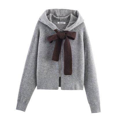 Cardigan pour femme, capuche, fermeture à nouer, design élégant