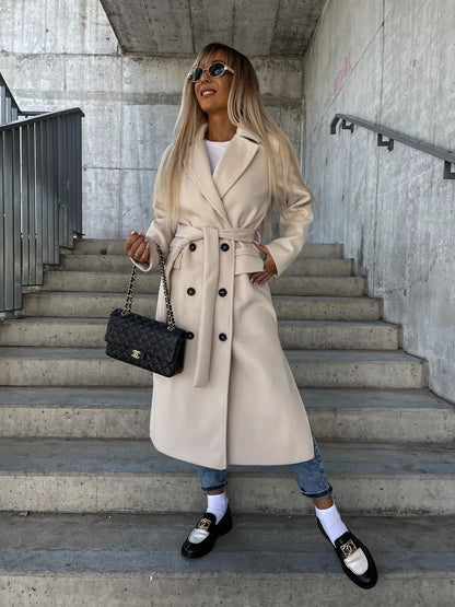 Manteau en laine sur mesure Élégant Ceinture Coupe Longueur totale