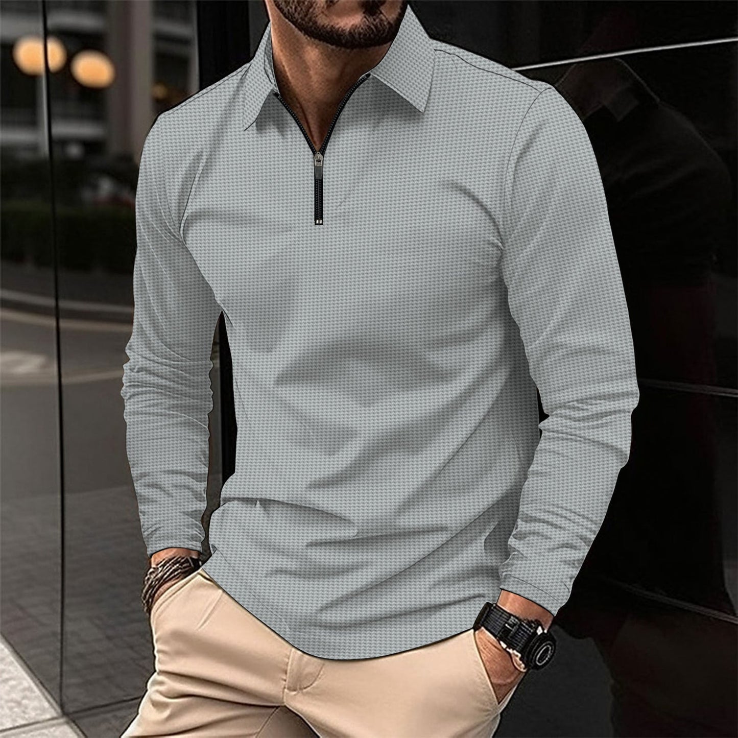 Haut à manches longues pour homme, moderne, zippé, texturé