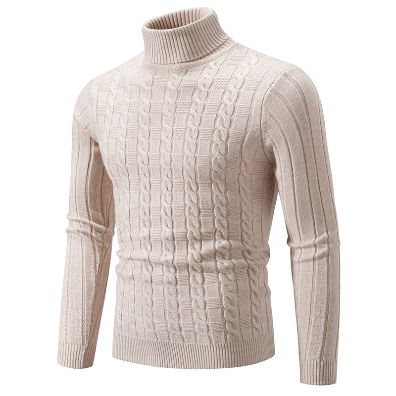 Pull en maille homme col roulé torsadé classique