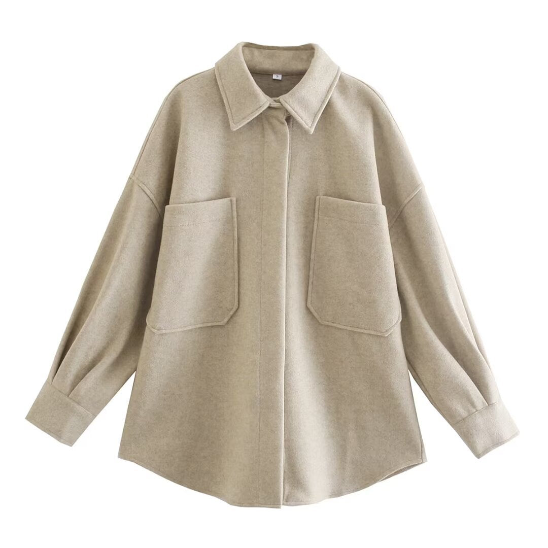 Veste en laine oversize femme avec poches et design chic