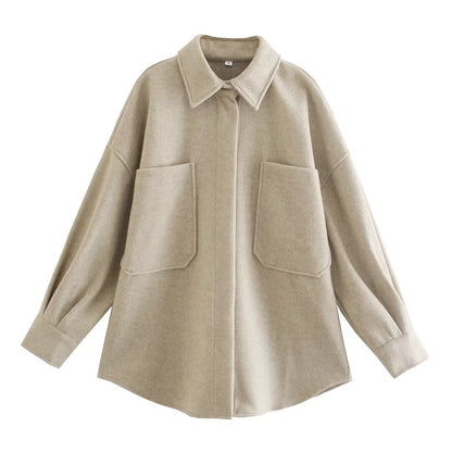 Veste en laine oversize femme avec poches et design chic