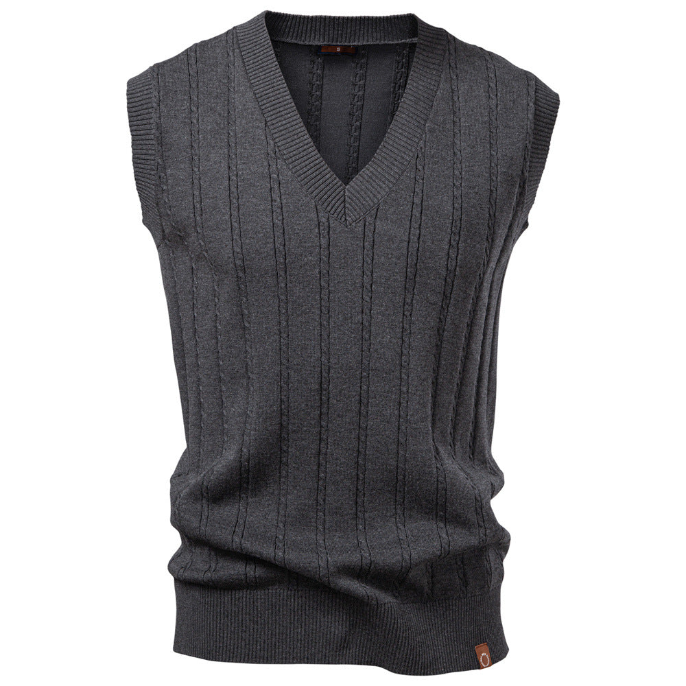 Gilet en tricot homme sans manches col en V motif torsadé élégant