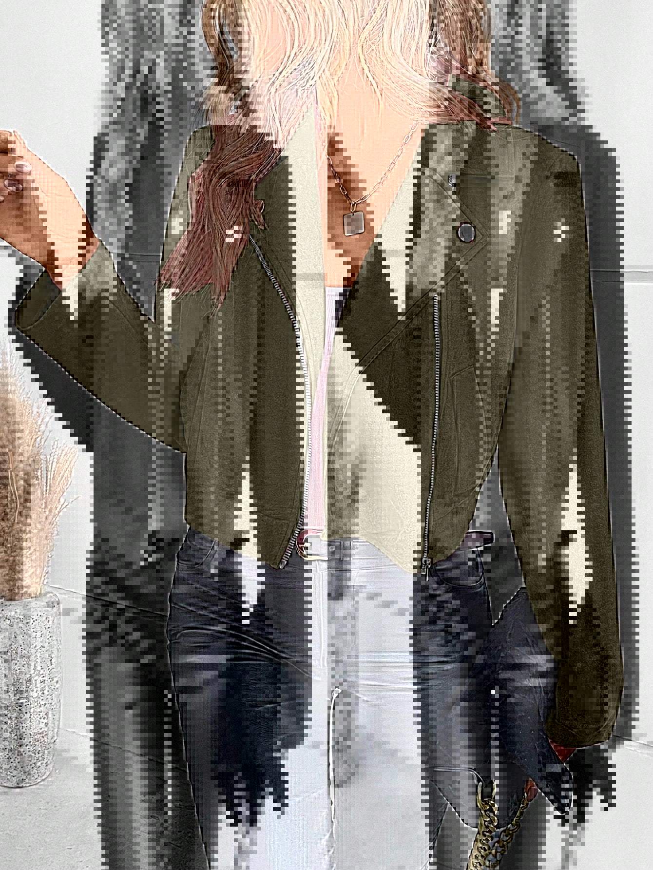 Blouson en cuir pour femme style motard asymétrique élégant