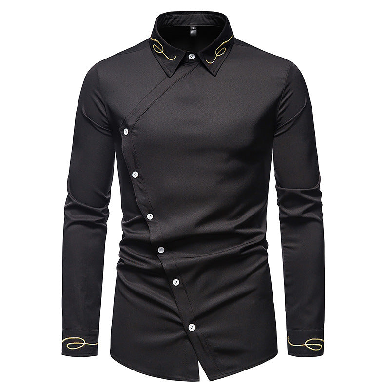 Chemise Homme Élégante Manches Longues Asymétrique Boutons