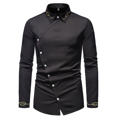 Chemise Homme Élégante Manches Longues Asymétrique Boutons