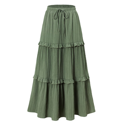 Jupe longue femme élégante avec volants et taille élastiquée