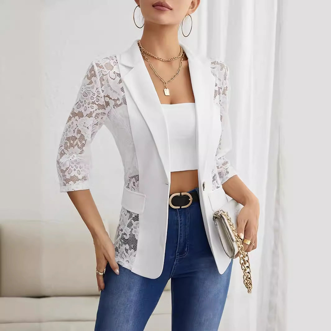 Blazer élégant femme Manches en dentelle Coupe ajustée