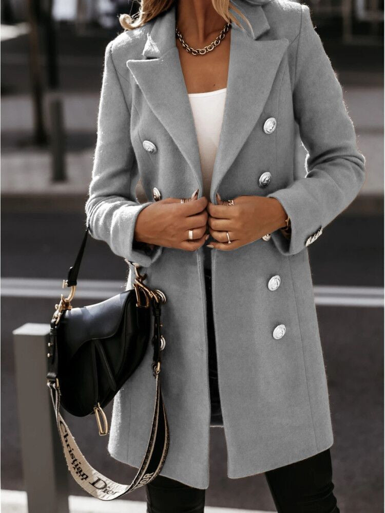 Blazer élégant Manteau coupe ajustée Toucher laine Double boutonnage