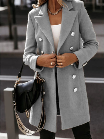 Blazer élégant Manteau coupe ajustée Toucher laine Double boutonnage