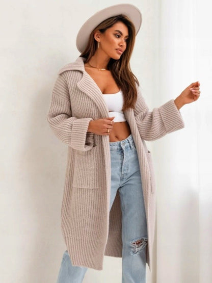 Long gilet en maille oversize en laine mélangée à capuche