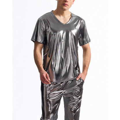 T-shirt homme col V aspect brillant qualité premium