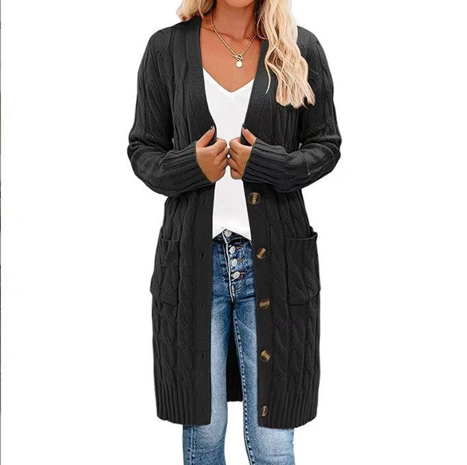 Cardigan femme grosse maille chaud avec poches et boutons