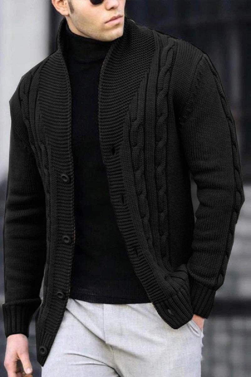 Cardigan robuste en maille torsadée pour homme avec fermeture boutonnée
