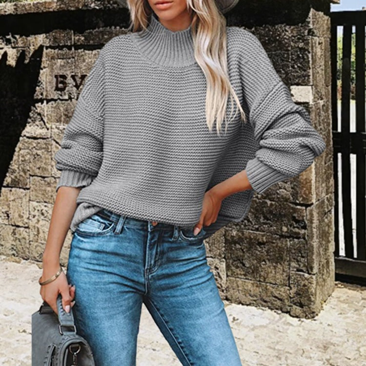 Pull-over femme doux en maille à col montant