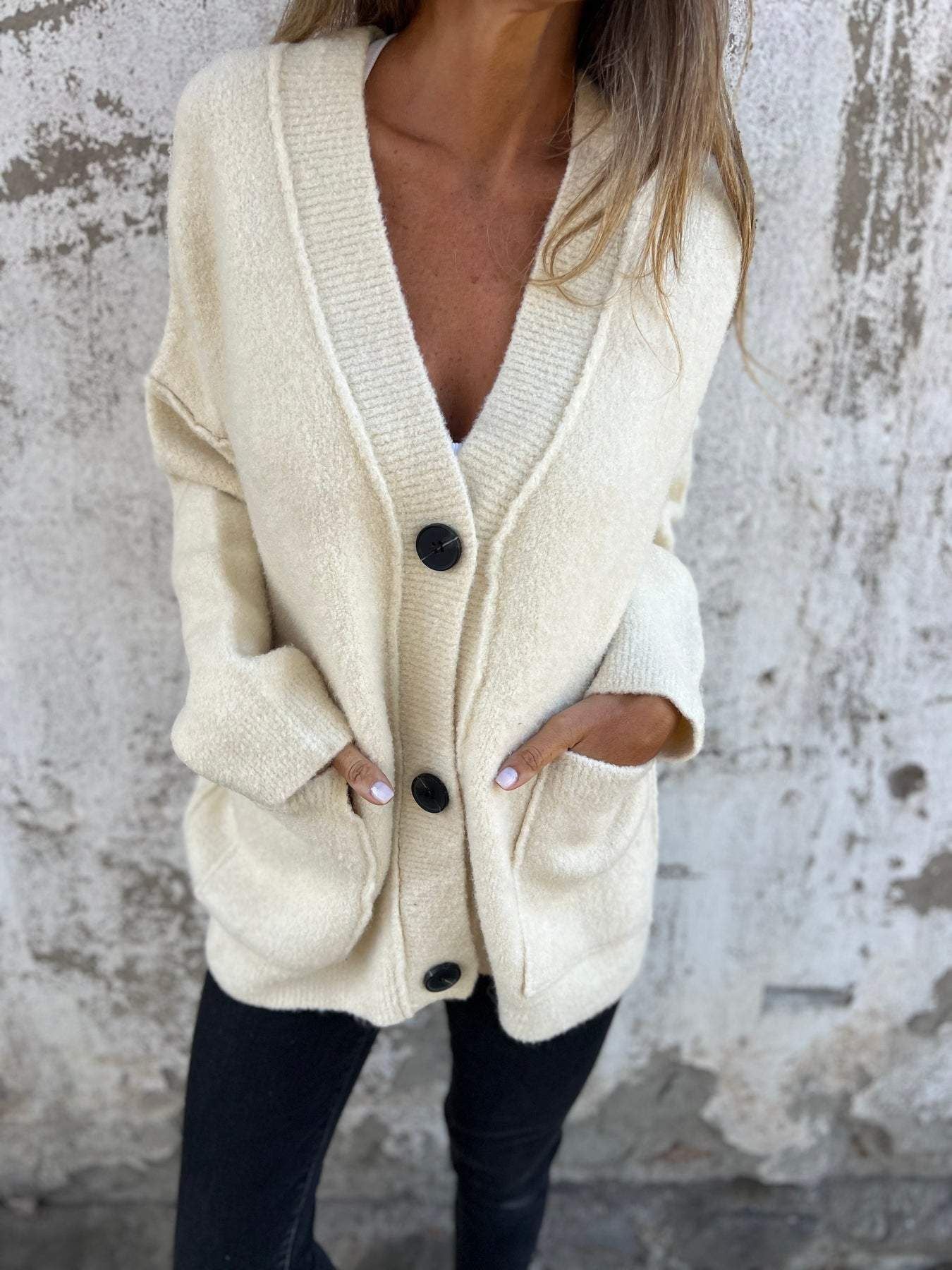 Cardigan femme doux grandes poches boutons