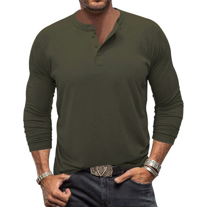 T-shirt à manches longues élégant pour homme avec patte de boutonnage