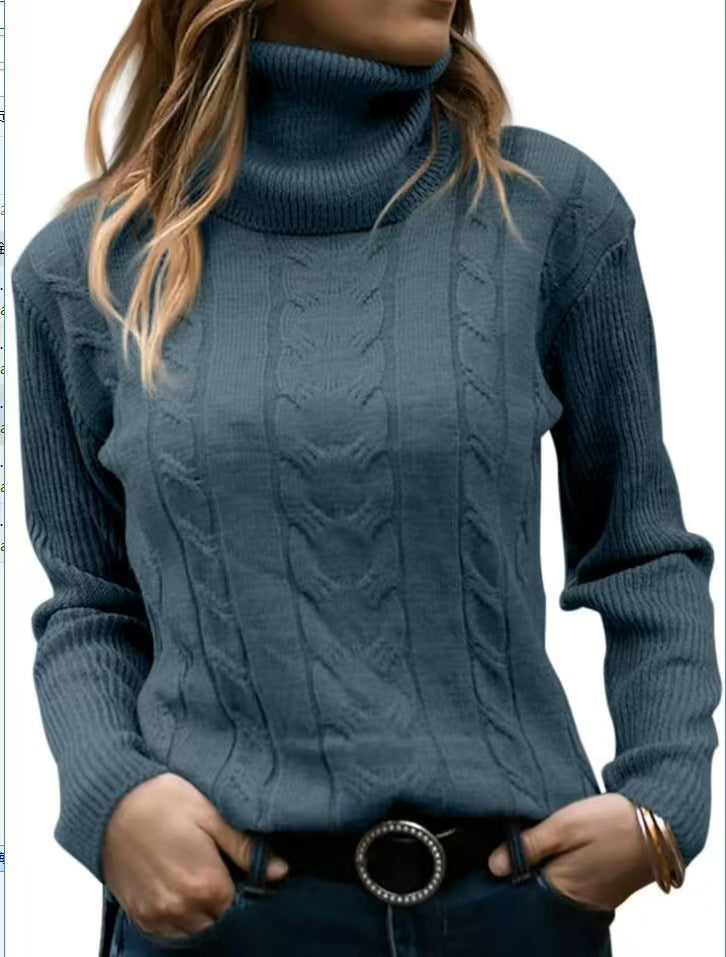 Pull tricoté col montant torsadé élégant pour femme