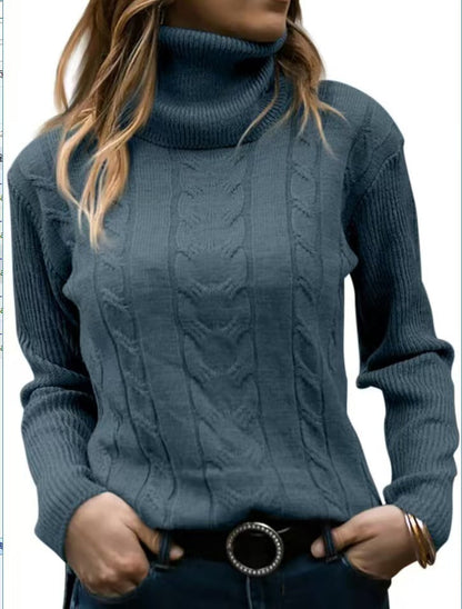 Pull tricoté col montant torsadé élégant pour femme