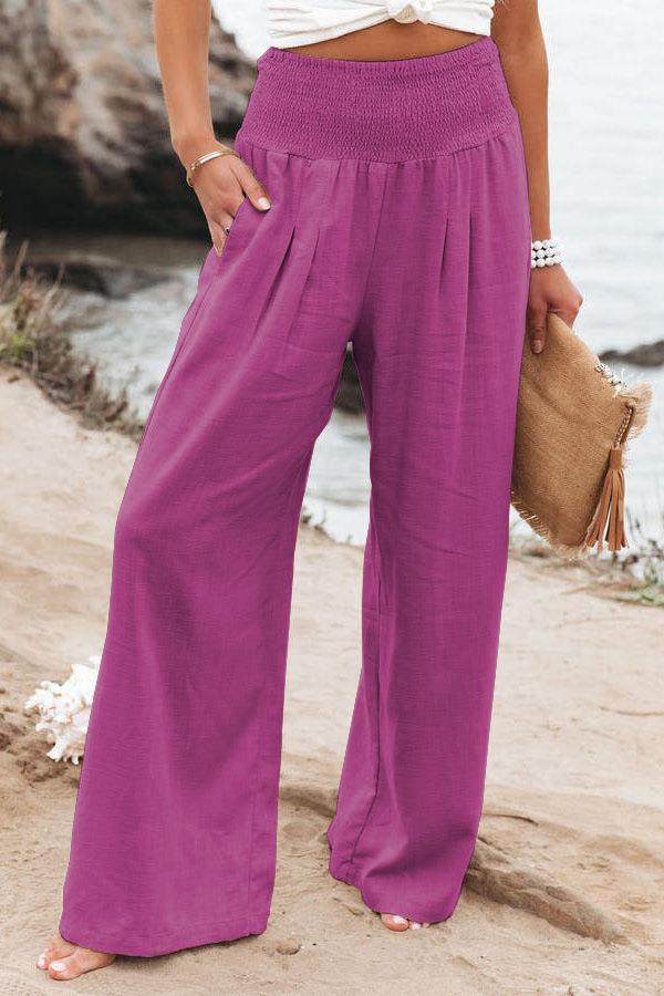 Pantalon ample en lin pour femme avec détail plissé