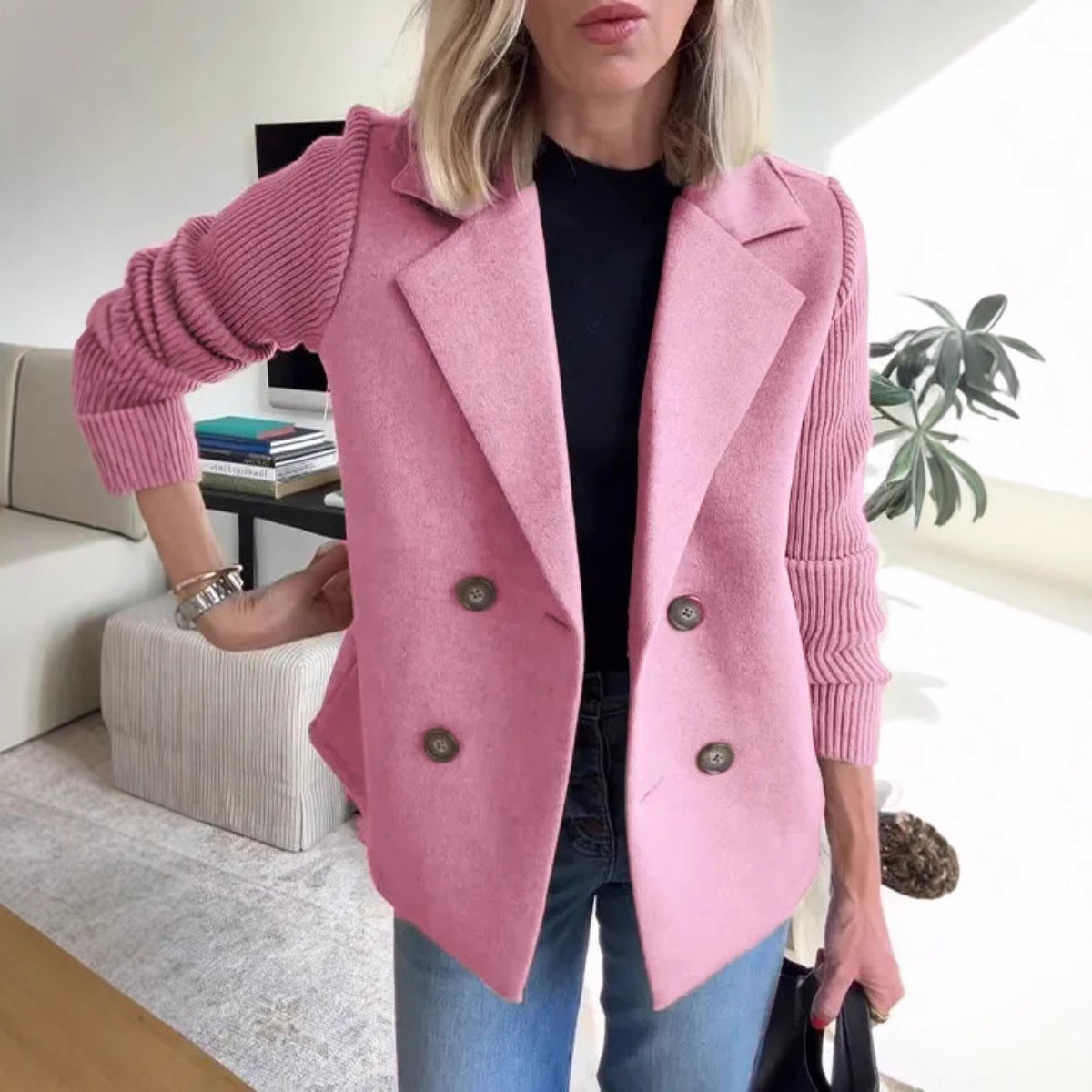 Blazer oversize à double boutonnage avec doublure douce
