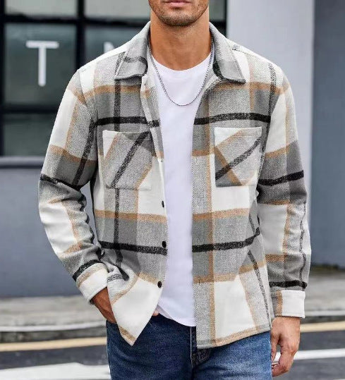 Chemise-veste à carreaux décontractée pour homme