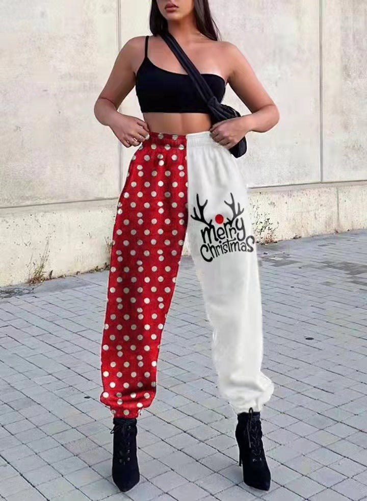 Pantalon femme motif bonhomme de neige hivernal