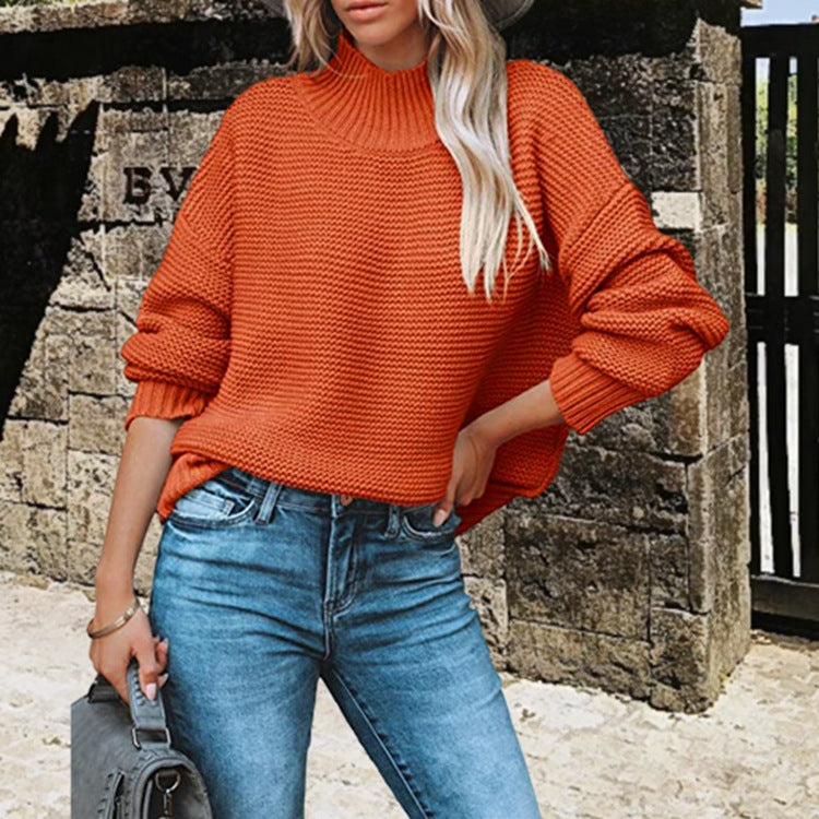 Pull-over femme doux en maille à col montant