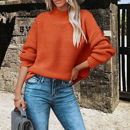 Pull-over femme doux en maille à col montant