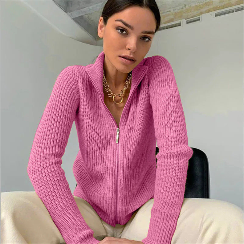 Cardigan pour femmes Col montant Moderne Fermeture rapide