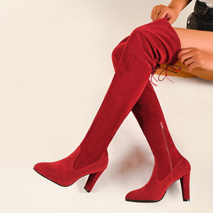 Damen Stiefel Wildleder Overknee Elegant Schnüren - IdealeKleiden