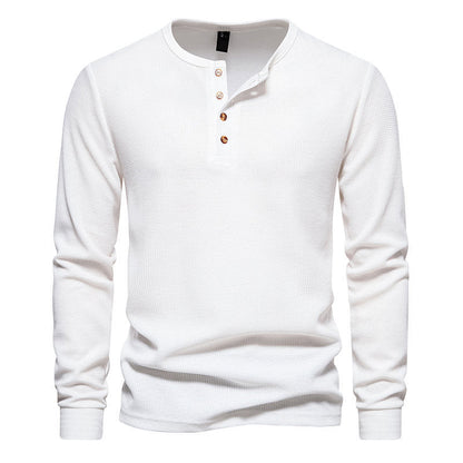 T-shirt à manches longues structuré pour homme, patte de boutonnage, style moderne