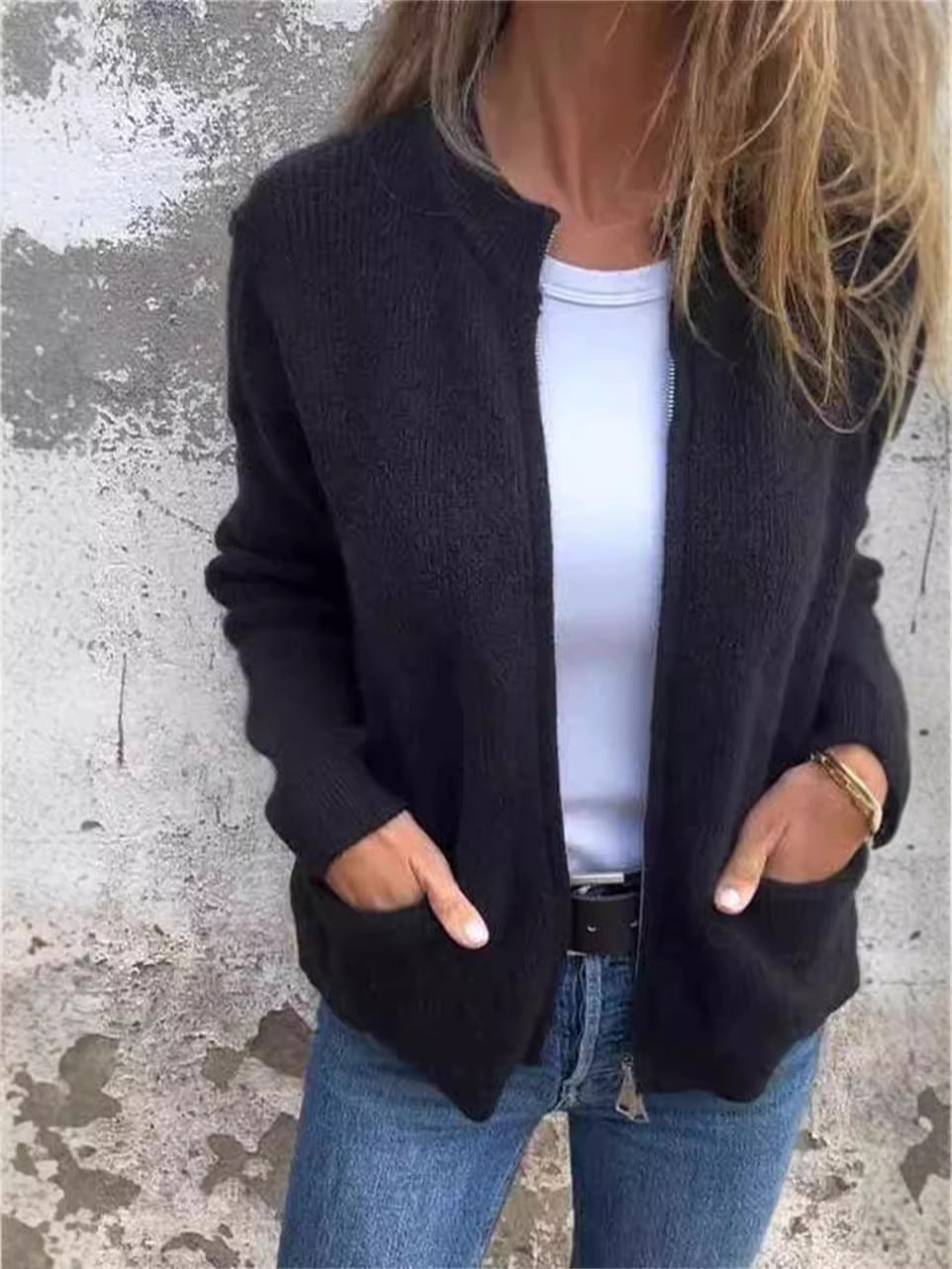 Veste pratique pour femme Maille côtelée Coupe décontractée