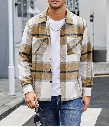 Chemise-veste à carreaux décontractée pour homme