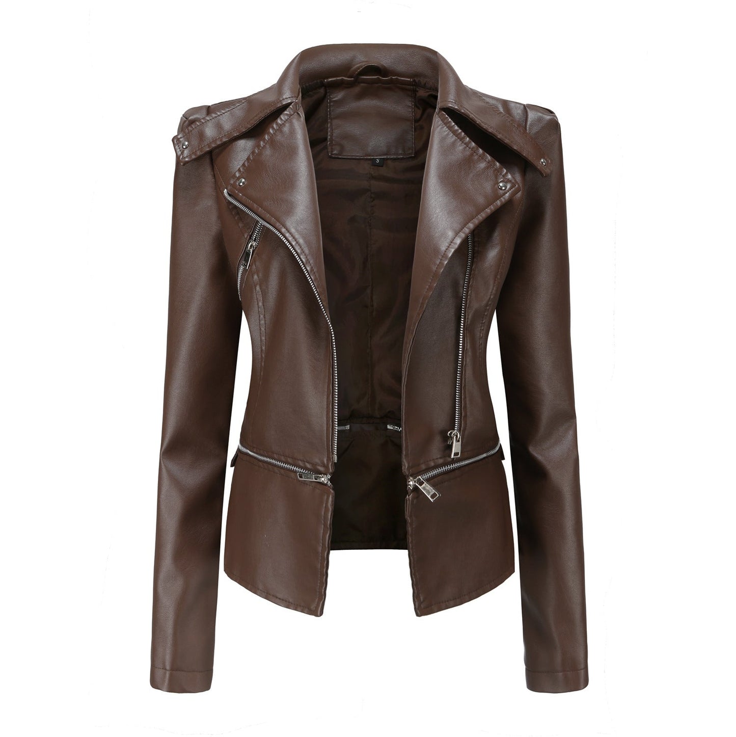 Blouson en cuir asymétrique de style motard pour femme