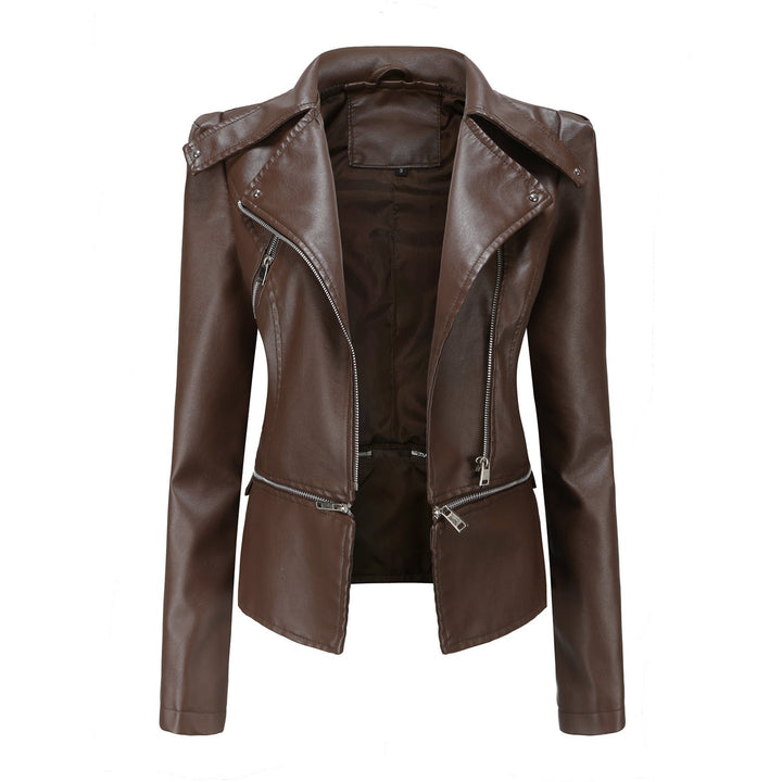 Blouson en cuir asymétrique de style motard pour femme
