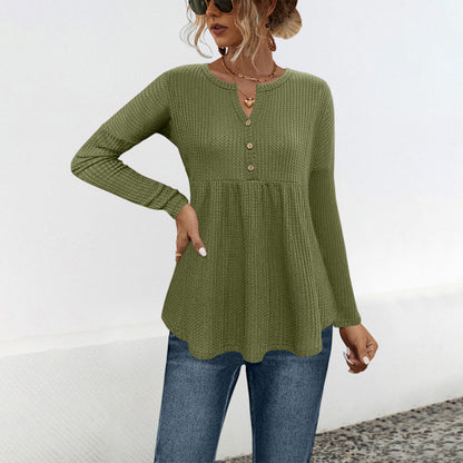 Damen Tunika Langarm Elegant Volant Blume - IdealeKleiden