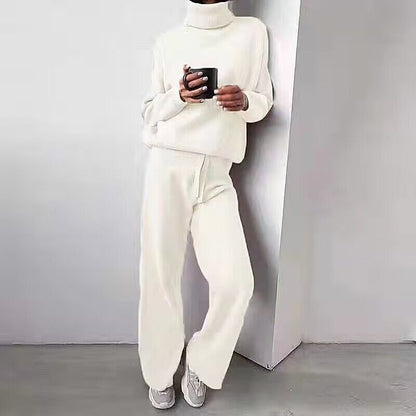 Ensemble tricoté pour femme élégant col montant jambes larges